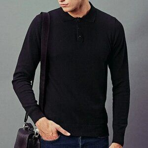 Paul James Black Knit Button Up Longsleeve Polo
